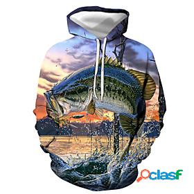 Mens Graphic Fish Pullover Hoodie Sweatshirt Print 3D Print