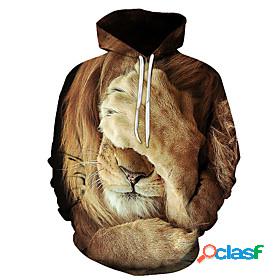 Mens Graphic Lion Pullover Hoodie Sweatshirt 3D Print Daily