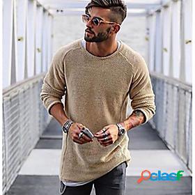 Mens Pullover Solid Colored Sweaters Long Sleeve Raglan