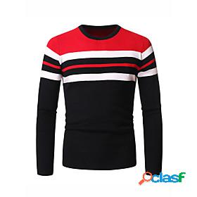 Mens Pullover Striped Long Sleeve Sweater Cardigans Crew