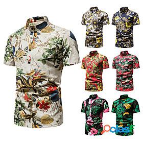 Mens Shirt Abstract Other Prints Standing Collar Daily Short