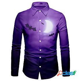 Mens Shirt Bat 3D Print Collar Halloween Casual Long Sleeve