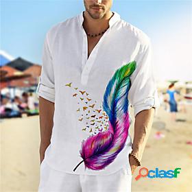 Mens Shirt Butterfly Feather 3D Print Stand Collar Casual