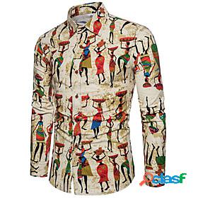 Mens Shirt Cartoon Geometric Tribal Shirt Collar Daily Long