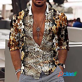 Mens Shirt Cheetah Print 3D Print Collar Casual Daily Long