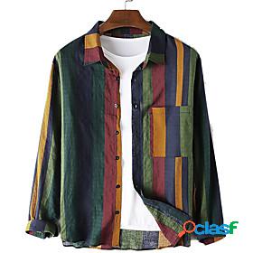 Mens Shirt Color Block Other Prints Collar Button Down