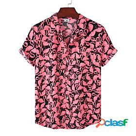 Mens Shirt Flamingo Classic Collar Casual Daily Short Sleeve