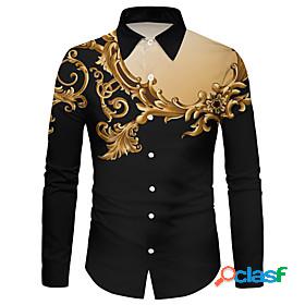 Mens Shirt Floral 3D Print Collar Street Casual Long Sleeve