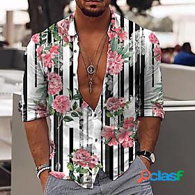 Mens Shirt Floral Striped 3D Print Collar Casual Daily Long