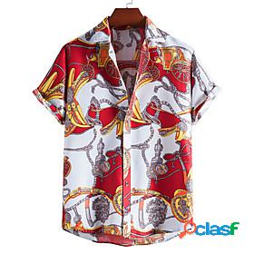 Mens Shirt Graphic Button Down Collar Casual Daily Short