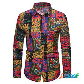 Mens Shirt Graphic Button Down Collar Casual Long Sleeve