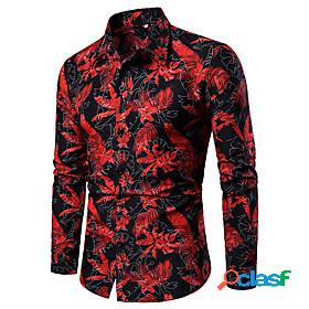 Mens Shirt Leaves Other Prints Button Down Collar Daily Long