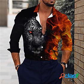 Mens Shirt Leopard Flame Animal 3D Print Turndown Street