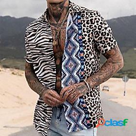 Mens Shirt Leopard Turndown Casual Daily Short Sleeve