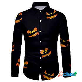 Mens Shirt Monster 3D Print Collar Halloween Casual Long