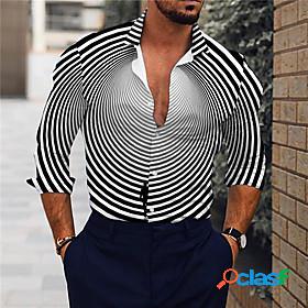 Mens Shirt Optical Illusion 3D Print Collar Street Casual