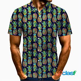 Mens Shirt Pineapple Turndown Casual Daily Short Sleeve