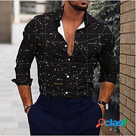 Mens Shirt Plaid 3D Print V Neck Street Casual Long Sleeve