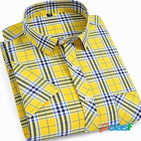 Mens Shirt Plaid Button Down Collar Daily Short Sleeve Print