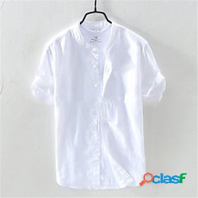 Mens Shirt Plain Stand Collar Casual Daily Short Sleeve Tops