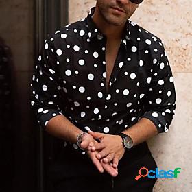 Mens Shirt Polka Dot Collar Street Casual Long Sleeve Tops