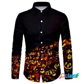 Mens Shirt Pumpkin 3D Print Collar Halloween Casual Long