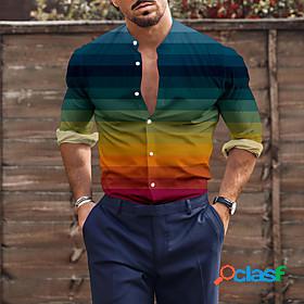 Mens Shirt Rainbow 3D Print V Neck Street Casual Long Sleeve