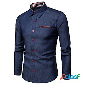 Mens Shirt Solid Color Classic Collar Daily Holiday Long