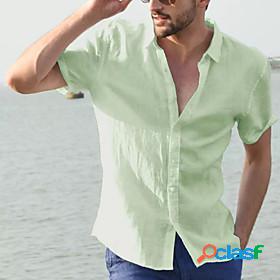 Mens Shirt Solid Color Collar Street Daily Short Sleeve Tops