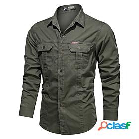 Mens Shirt Solid Color Turndown Casual Daily Long Sleeve