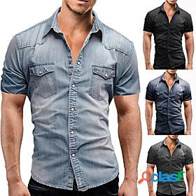 Mens Shirt Solid Color Turndown Casual Daily Short Sleeve