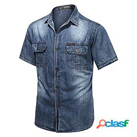 Mens Shirt Solid Color non-printing Collar Turndown Daily