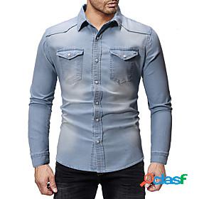 Mens Shirt Solid Colored Button Down Collar Daily Work Long