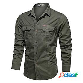 Mens Shirt Solid Colored Collar Button Down Collar Daily