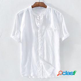 Mens Shirt Solid Colored Collar Standing Collar Office /