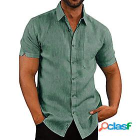 Mens Shirt Solid Colored Other Prints Collar Button Down