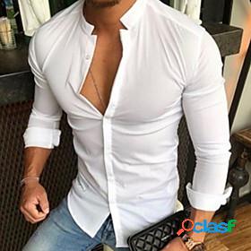 Mens Shirt Solid Colored Stand Collar Casual Daily Long