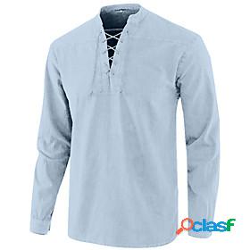 Mens Shirt Solid Colored Standing Collar Casual Daily Long