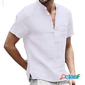 Mens Shirt Solid Colored Standing Collar Casual Daily Short