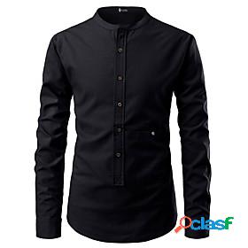 Men's Shirt Solid Colored Standing Collar Daily Long Sleeve