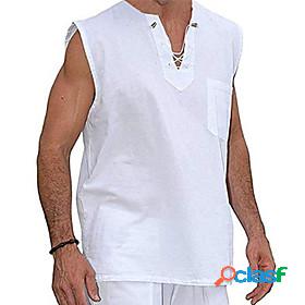 Mens Shirt Solid Colored V Neck Casual Daily Sleeveless