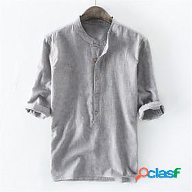 Mens Shirt Solid Colored non-printing Collar Henley Daily