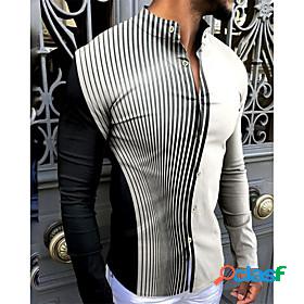 Mens Shirt Striped 3D Print Turndown Street Casual Long