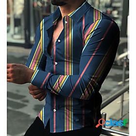 Mens Shirt Striped 3D Print V Neck Street Casual Long Sleeve