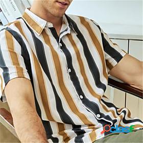 Mens Shirt Striped Turndown Casual Daily Short Sleeve