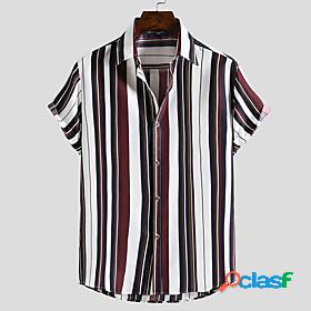 Mens Shirt Stripes 3D Print Turndown Street Daily Short