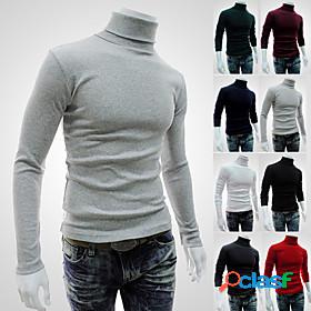 Mens Solid Color Sweater Pullover High Neck Casual Daily
