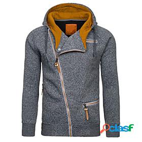 Mens Solid Color Zip Up Sweatshirt Hooded non-printing