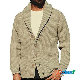 Mens Sweater Cardigan Vintage Style V Neck Standard Winter