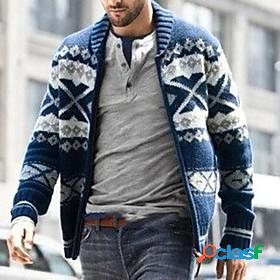 Mens Sweater Cardigan Zipper Round Neck Thick Winter Navy